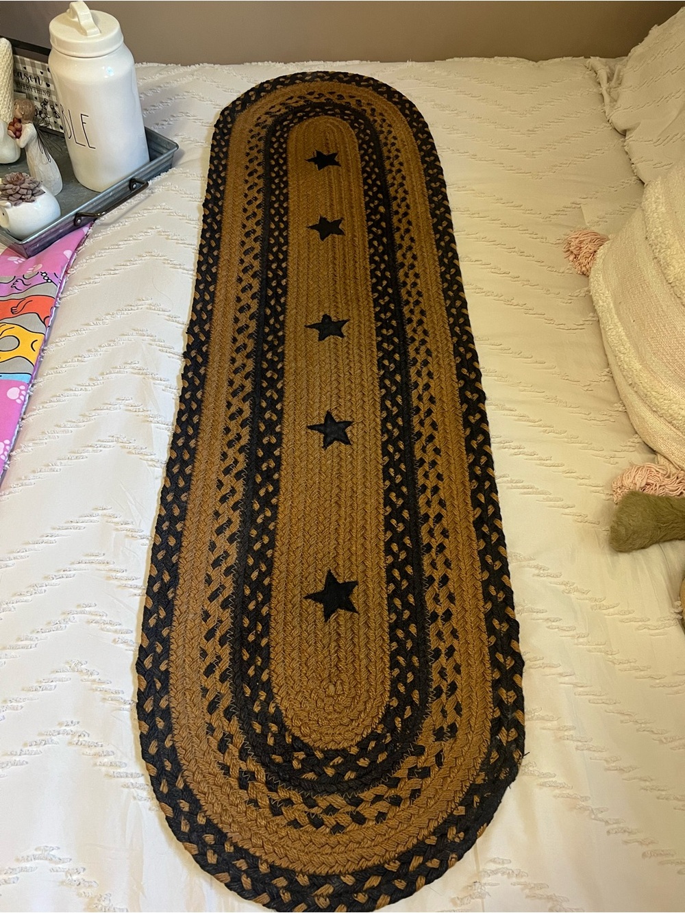 Handcrafted Brown and Black Star Braided Runner - Home Accents